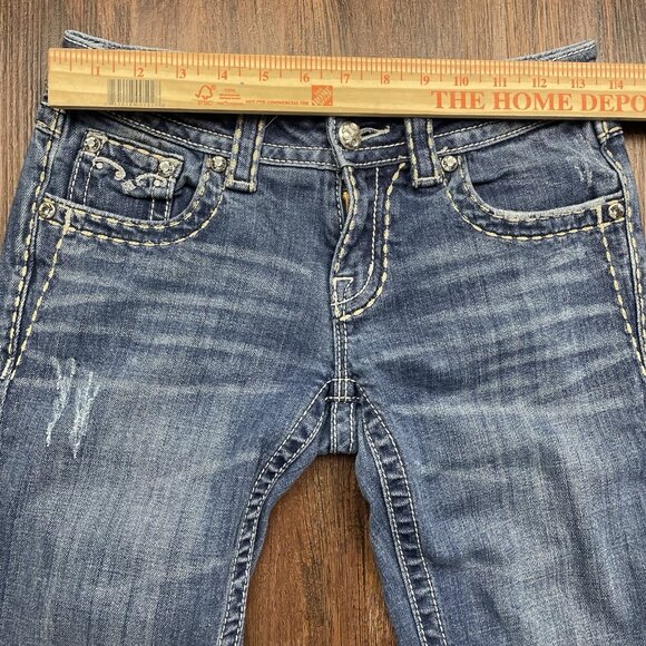Miss Me Jeans Womens 27 Blue Denim Skinny Low Rise Pockets Rhinestones - Picture 8 of 12